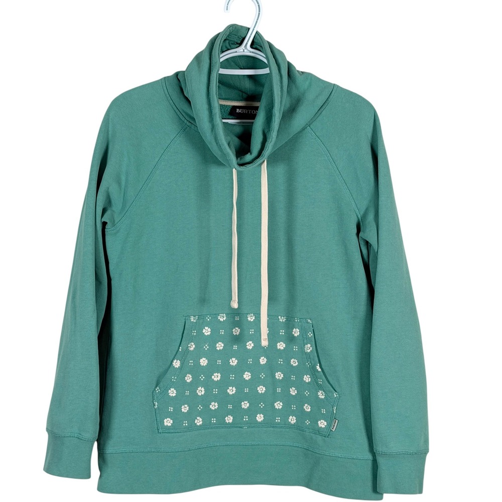 Burton‎ Cowl Neck Sweatshirt Pullover Women S Green Floral Pocket Fleece